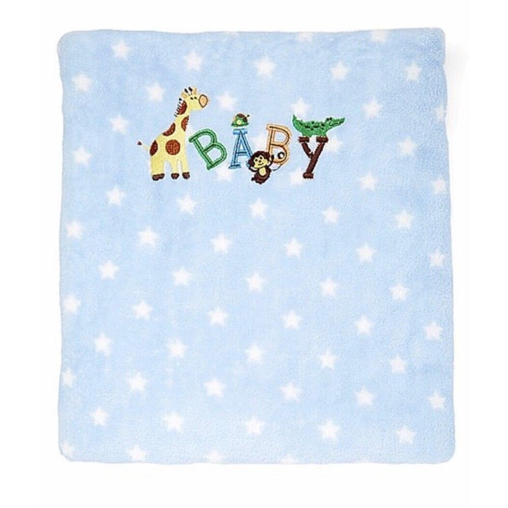 Blue Star Print Stroller Baby Blanket Embroidered Giraffe Monkey Turtle Soft New